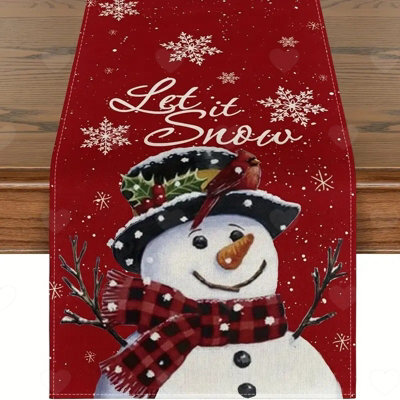 Amorly 13X72 Inch Red Winter Table Runner, Snowman Bird Motifs With Let It Snow, Festive Christmas Decor For Kitchen Home Party Displays - image 1