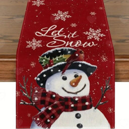Amorly 13X72 Inch Red Winter Table Runner, Snowman Bird Motifs With Let It Snow, Festive Christmas Decor For Kitchen Home Party Displays - thumbnail 1