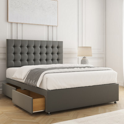 Bsspoke Isla Divan Bed Set Grey Velvet With 24Inch Panel Headboard & Mattress & 2 Drawers Same Side 3Ft 4Ft 4Ft6 5Ft 6Ft - image 1