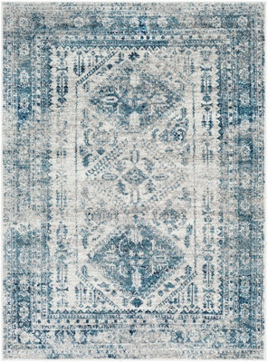 Livabliss Monte Carlo-Vintage Blue Grey White Traditional Boho Living Dining Bedroom Rug 200 X 275 Cm Easy Care, Non Shedding - image 1
