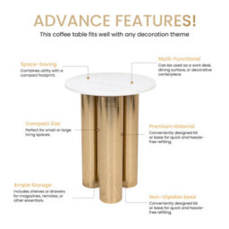 Round Coffee Tea Table Nesting Tables With Gold Platted Legs For Decoration In Living Room, Bedroom, Office, Balcony, Apartment - thumbnail 6