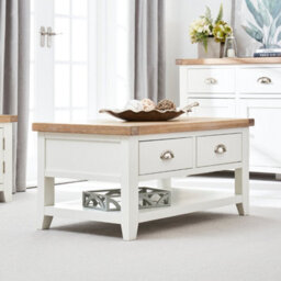 The Furniture Market Cheshire White Painted 2 Drawer Coffee Table With Shelf - thumbnail 3