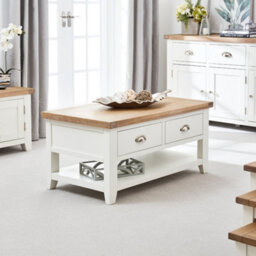 The Furniture Market Cheshire White Painted 2 Drawer Coffee Table With Shelf - thumbnail 2