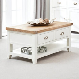 The Furniture Market Cheshire White Painted 2 Drawer Coffee Table With Shelf