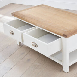 The Furniture Market Cheshire White Painted 2 Drawer Coffee Table With Shelf - thumbnail 6