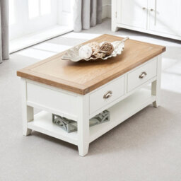 The Furniture Market Cheshire White Painted 2 Drawer Coffee Table With Shelf - thumbnail 4