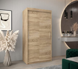 Arte Tokyo Contemporary 2 Sliding Door Wardrobe 5 Shelves 2 Rails Oak Sonoma Effect (H)2000mm (W)1000mm (D)620mm - thumbnail 2