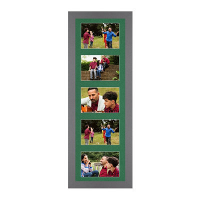 AK Frames 26X8 Dark Grey Sleek Multi Photo Frame With Emerald Mount - Holds 5 Apertures (5X) 6X4 Photos - image 1