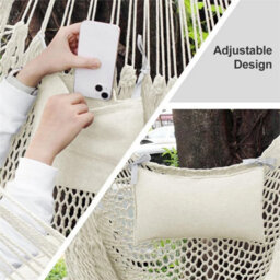 Beige Hammock Chair,mesh Swing Chair, Cotton Rope Handwoven Chair With Collapsible Met - thumbnail 4