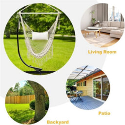 Beige Hammock Chair,mesh Swing Chair, Cotton Rope Handwoven Chair With Collapsible Met - thumbnail 6