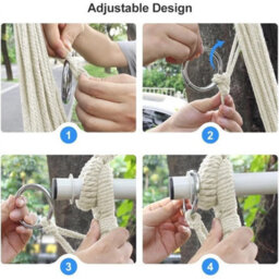 Beige Hammock Chair,mesh Swing Chair, Cotton Rope Handwoven Chair With Collapsible Met - thumbnail 3