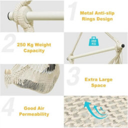 Beige Hammock Chair,mesh Swing Chair, Cotton Rope Handwoven Chair With Collapsible Met - thumbnail 5