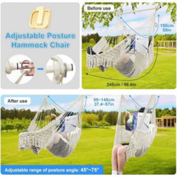 Beige Hammock Chair,mesh Swing Chair, Cotton Rope Handwoven Chair With Collapsible Met - thumbnail 2