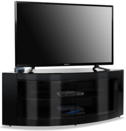 "Centurion Supports Pangea Gloss Black Curved Tru-Corner Beam-Thru Doors Up To 50"" Tv Cabinet" - thumbnail 5