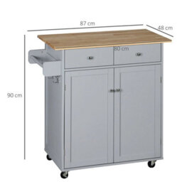 Rolling Kitchen Island, Utility Serving Cart With Rubber Wood Top Grey - thumbnail 2