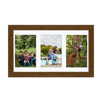AK Frames 40X20Cm Dark Oak Modern Multi Photo Frame With White Mount - Holds 3 Apertures (3X) 6X4 Photos - image 1
