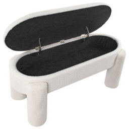 Wyld And Coco Off-White Bouclé Storage Bench With Oval Silhouette And Under-Seat Storage, W114 X D43 X H53Cm - thumbnail 6