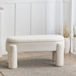 Wyld And Coco Off-White Bouclé Storage Bench With Oval Silhouette And Under-Seat Storage, W114 X D43 X H53Cm - thumbnail 2