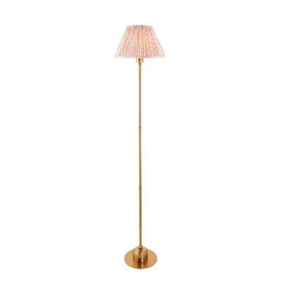 Luminosa Lighting Luminosa Burley Rechargeable Brushed Aged Brass Plate Floor Lamp With Peachy Keen Fabric Leaf Shade 30Cm Integrated Led - image 1