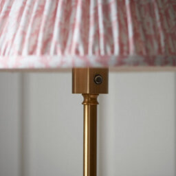 Luminosa Lighting Luminosa Burley Rechargeable Brushed Aged Brass Plate Floor Lamp With Peachy Keen Fabric Leaf Shade 30Cm Integrated Led - thumbnail 4