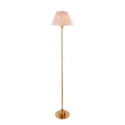 Luminosa Lighting Luminosa Burley Rechargeable Brushed Aged Brass Plate Floor Lamp With Peachy Keen Fabric Leaf Shade 30Cm Integrated Led - thumbnail 1