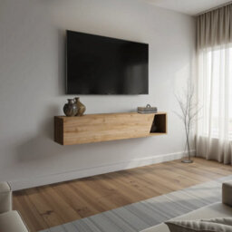 FurniComp LTD Furnicomp Combo 138Cm Floating Wall Hung Tv Unit With Shaped Door - Cadiz Oak Com-26-09 - thumbnail 1