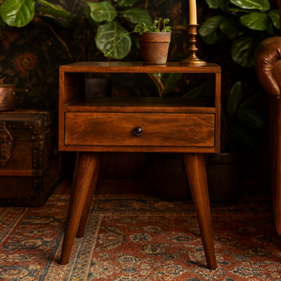 Wyld Haus Chioggia Rustic Chestnut Mango Wood Bedside Table With Drawer And Open Shelf - image 1