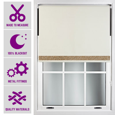 Furnished Blackout Blind With Gold Glitter Accent And Metal Fittings Made To Measure - Cream (W)60Cm X (L)165Cm - image 1