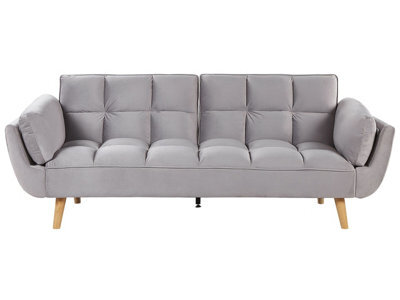 Wyld And Coco Luxehome Velvet Sofa Bed, Light Grey, 3-Seater, Rubberwood Legs (W218 X D83 X H82Cm) - image 1