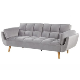 Wyld And Coco Luxehome Velvet Sofa Bed, Light Grey, 3-Seater, Rubberwood Legs (W218 X D83 X H82Cm) - thumbnail 4