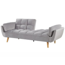 Wyld And Coco Luxehome Velvet Sofa Bed, Light Grey, 3-Seater, Rubberwood Legs (W218 X D83 X H82Cm) - thumbnail 5