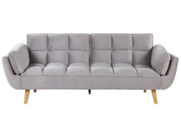 Wyld And Coco Luxehome Velvet Sofa Bed, Light Grey, 3-Seater, Rubberwood Legs (W218 X D83 X H82Cm) - thumbnail 1