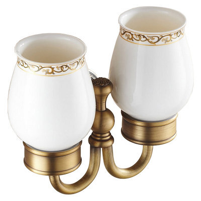 Pepte Antique Brass Bathroom Ceramics Double Toothbrush Tumbler Holder Wall Mounted - image 1