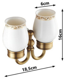 Pepte Antique Brass Bathroom Ceramics Double Toothbrush Tumbler Holder Wall Mounted - thumbnail 3