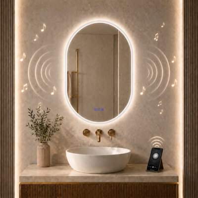 Maerts-E 600X800mm Oval Bluetooth Led Bathroom Mirror With Demister, 3 Colour Dimmable Lighting, Touch Sensor & Ip44 Wall Mounted - image 1