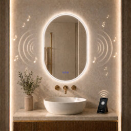 Maerts-E 600X800mm Oval Bluetooth Led Bathroom Mirror With Demister, 3 Colour Dimmable Lighting, Touch Sensor & Ip44 Wall Mounted - thumbnail 1