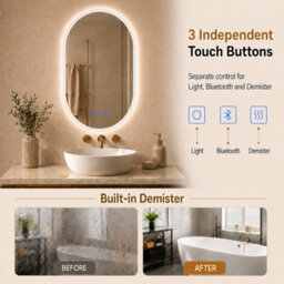 Maerts-E 600X800mm Oval Bluetooth Led Bathroom Mirror With Demister, 3 Colour Dimmable Lighting, Touch Sensor & Ip44 Wall Mounted - thumbnail 7