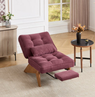 Matteo Adjustable Backrest,stripe Living Room Chair Modern Corduroy Recliner Chair With Foldable Ottoman - Wine Red - image 1