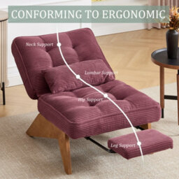 Matteo Adjustable Backrest,stripe Living Room Chair Modern Corduroy Recliner Chair With Foldable Ottoman - Wine Red - thumbnail 3