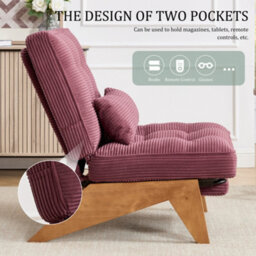 Matteo Adjustable Backrest,stripe Living Room Chair Modern Corduroy Recliner Chair With Foldable Ottoman - Wine Red - thumbnail 4