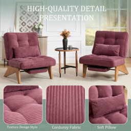 Matteo Adjustable Backrest,stripe Living Room Chair Modern Corduroy Recliner Chair With Foldable Ottoman - Wine Red - thumbnail 6