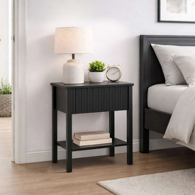 Birlea Axis 1 Drawer Fluted Bedside Cabinet Chest Table Black - image 1