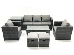 Fimous Rattan Garden Furniture Set Outdoor Lounger Sofa With Coffee Table 2 Armchair 2 Small Footstools Side Table Dark Grey Mixed - thumbnail 1