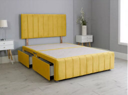 Comfy Deluxe 6Ft Superking Panel Mustard Plush Divan Bed Set Headboard & Footboard 0 Drawers - thumbnail 2