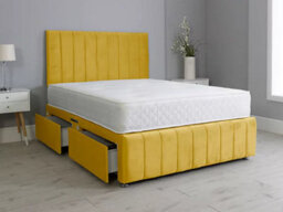 Comfy Deluxe 6Ft Superking Panel Mustard Plush Divan Bed Set Headboard & Footboard 0 Drawers - thumbnail 1
