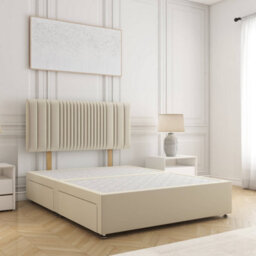 Bsspoke Florence Divan Bed Set In Cream Plush Velvet 24Inch Headboard & 2 Drawers Same Side & No Mattress In All Sizes