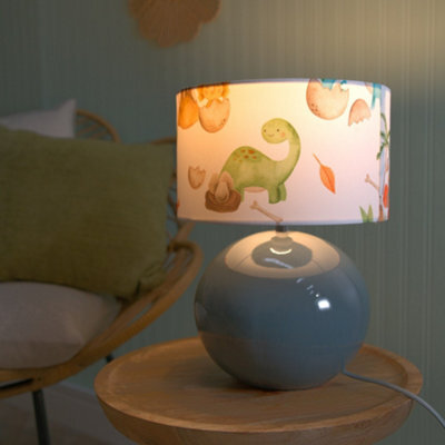 Valuelights Bosco Eucalyptus Ceramic Table Lamp With Dinosaur Drum Shade - Led Bulb Included - image 1