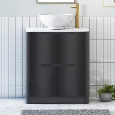 Royal Bathrooms Avenza 700mm Matt Obsidian Black Floor Standing Countertop Bathroom Vanity Unit 2 Drawer With Breeze Basin - image 1