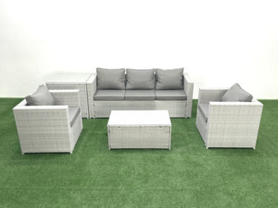 Fimous Rattan Garden Furniture Set 3 Seater Sofa 2 Chair Rectangular Coffee Table Side Table Light Grey 5 Seater - image 1