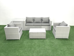 Fimous Rattan Garden Furniture Set 3 Seater Sofa 2 Chair Rectangular Coffee Table Side Table Light Grey 5 Seater - thumbnail 2